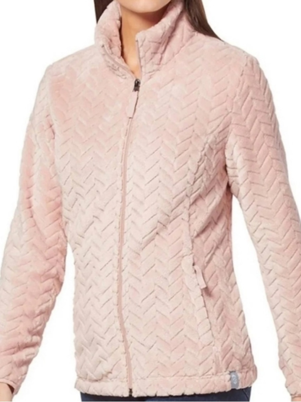 Free Country Chevron-Texture Teddy Jacket in Blush Pink